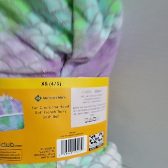 Member's Mark Kids Swim Bath Hooded Robe Towel w/ Belt Mermaid XS 4/5 NWT - Picture 6 of 7